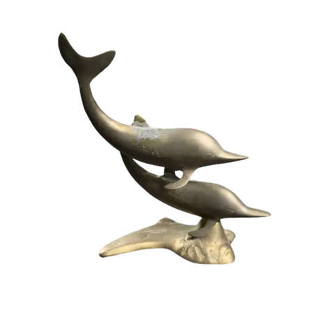 Brass Double Dolphin Sculpture 9`-Tall 11`-Length Swimming/Statue