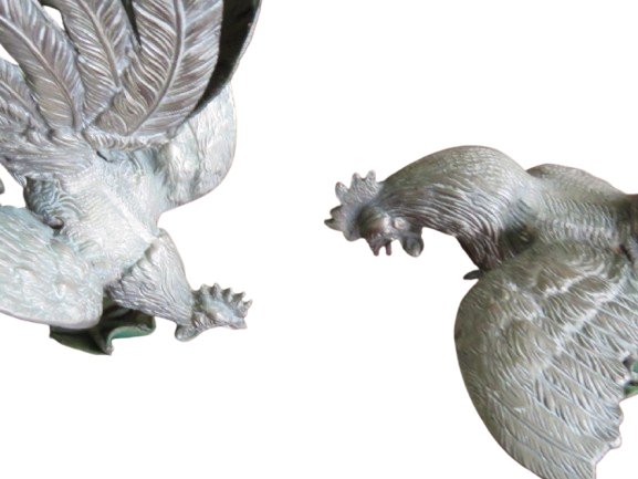 Pair of 2 Antique Vintage Silver Plate Fighting  Rooster
