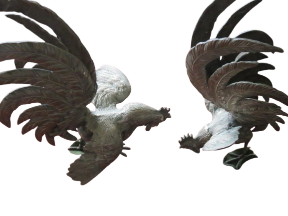 Pair of 2 Antique Vintage Silver Plate Fighting  Rooster