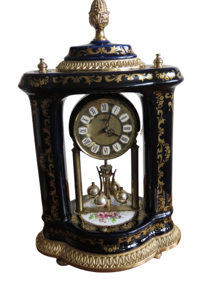 Vintage Cobalt blue Limoges decor mantel clock victorian scene