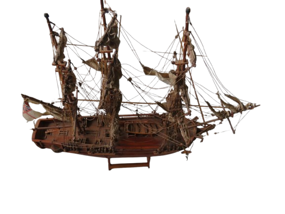 A 20th Century Hand-Made Wooden Galleon / Ship With Stand