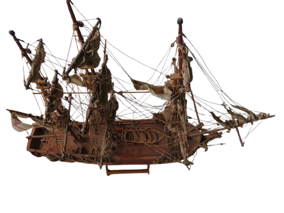 A 20th Century Hand-Made Wooden Galleon / Ship With Stand