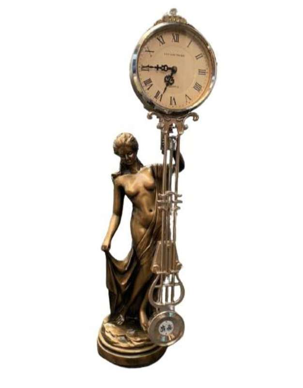 Crossa Spelter Figurine Swinging pendulum Quartz Clock' Tall Standing Partically nud as a women