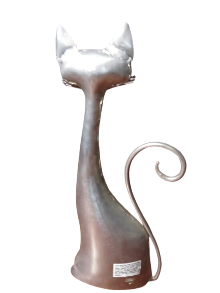 Handmade Kitty Cat Sculpture Metal Embossed Tin 14.5 Desktop Bookcase Decor