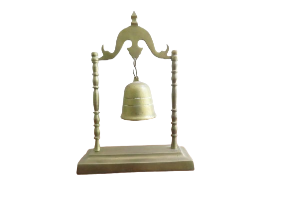 Vintage chinese Brass Bell & Stand Decoration On Top W/ Striker Nice Cond.