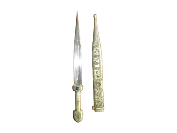 Vintage Ottoman Cossack Russian Islamic Kinzhal Khanjar Dagger with German Silver Scabbard 49cm