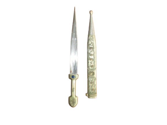 Vintage Ottoman Cossack Russian Islamic Kinzhal Khanjar Dagger with German Silver Scabbard 49cm