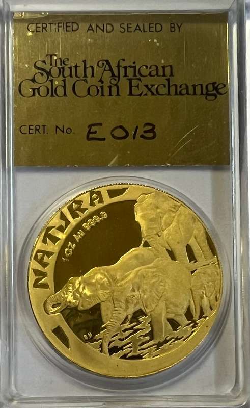 1996 Proof Gold Elephant 1 Ounce Natura Coin 24ct SAGCE