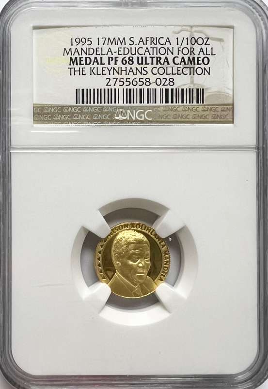 1995 17mm 1/10 oz (Mandela Education For All) Medal PF68 Ultra Cameo (The Kleynhans Collection)