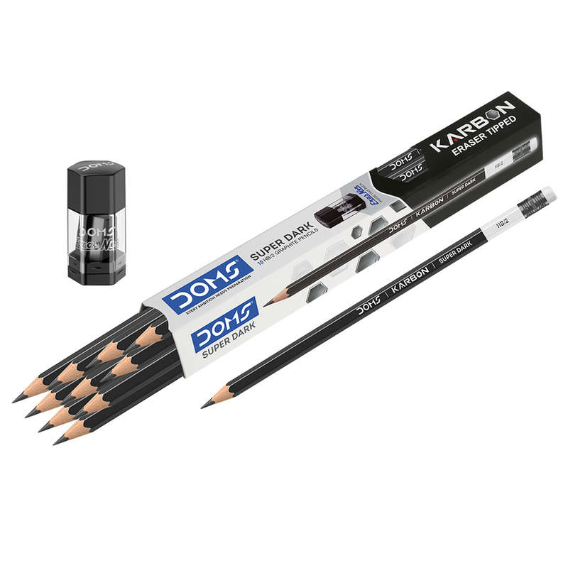Doms Hexagonal Pencil8492 (Set of 12, Dark grey) with Sharpner