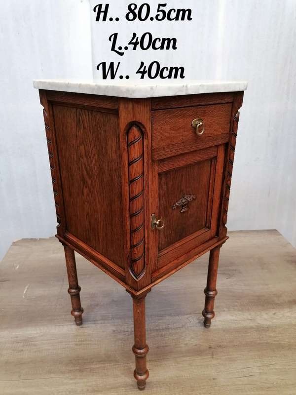 Oak Art deco Nightstand/ Cabinet with Marble top