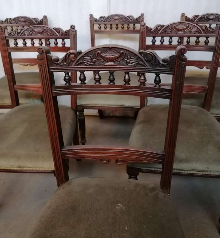 Six Beautifully Carved Walnut Edwardian chairs