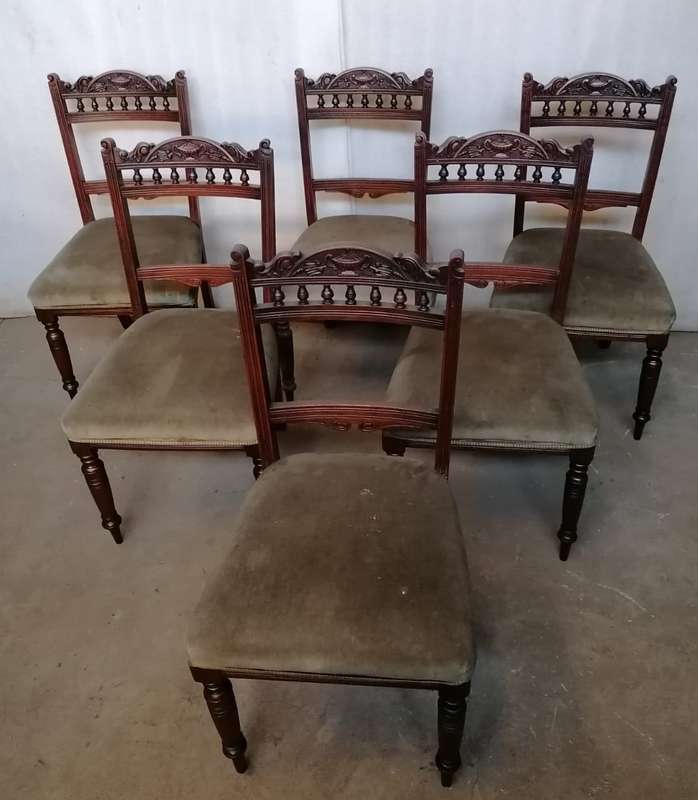 Six Beautifully Carved Walnut Edwardian chairs