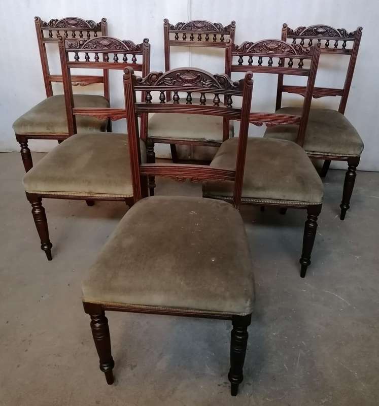Six Beautifully Carved Walnut Edwardian chairs