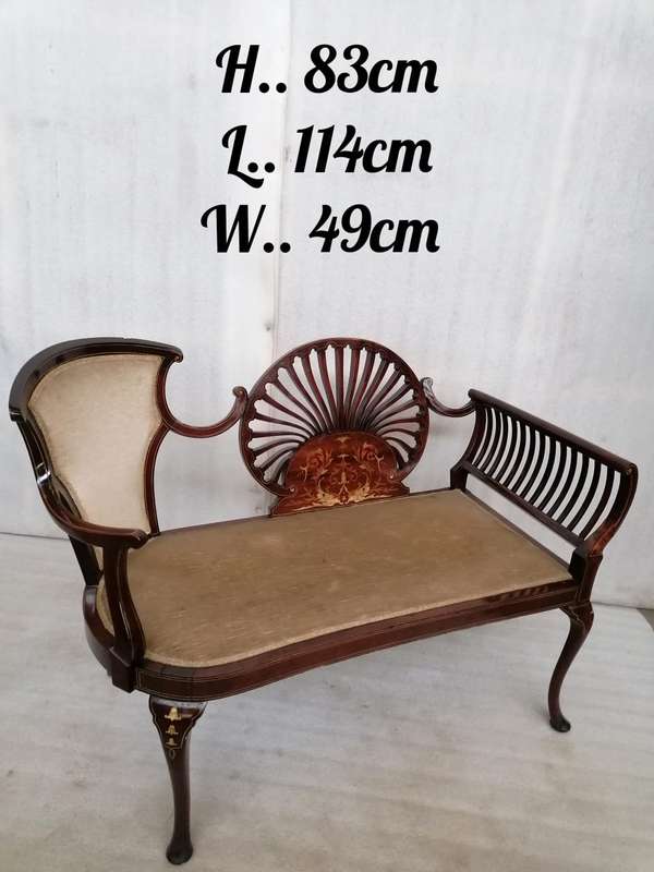 Edwardian Mahogany Bone Inlay  window couch