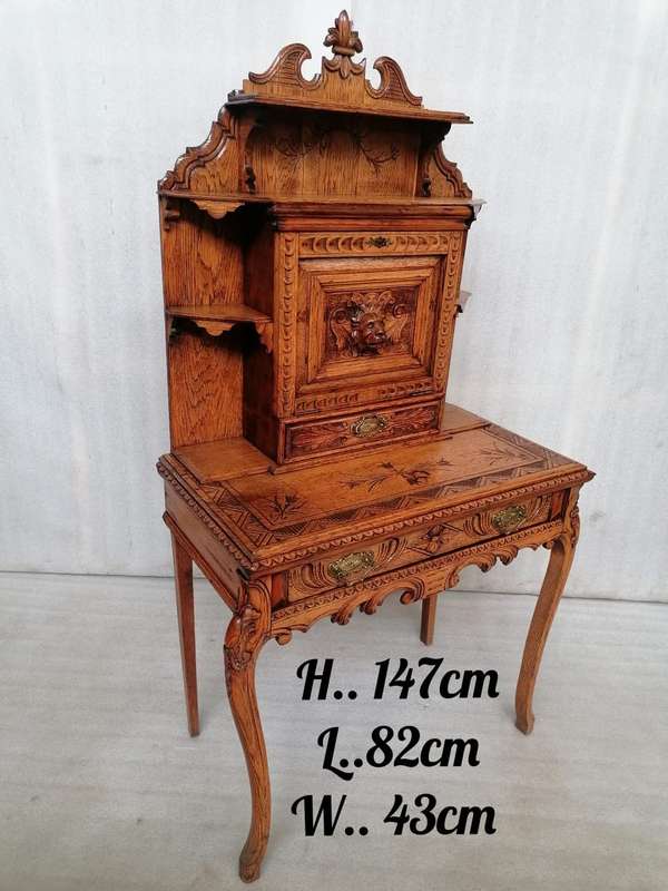 19th Century Flemish carved oak writing desk