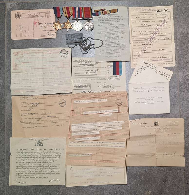 WW2 RAND LIGHT INFANTRY (RLI) POW MEDAL GROUP ,PAPERS & DOG TAG