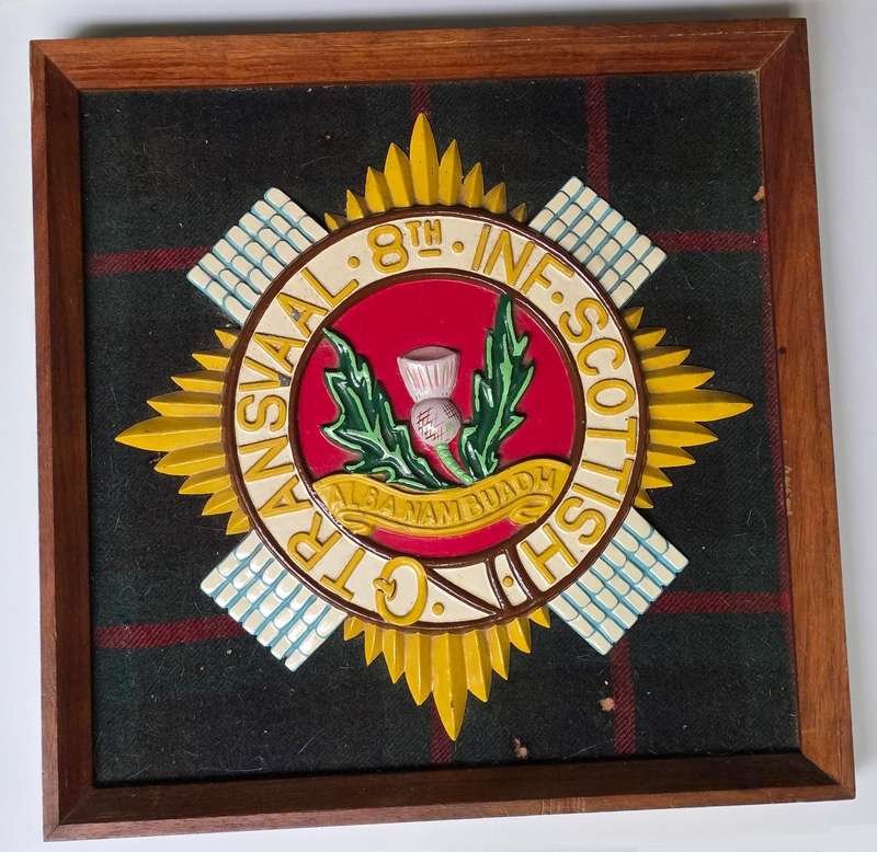 WW2. South African Transvaal Scottish Framed Badge