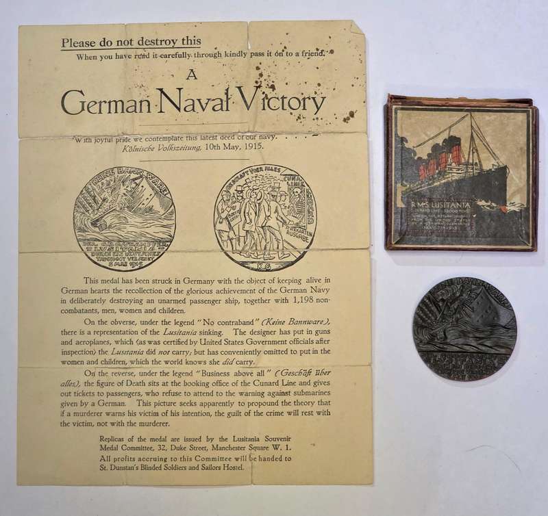 WW1.British Lusitania Medal In Box With Leaflet