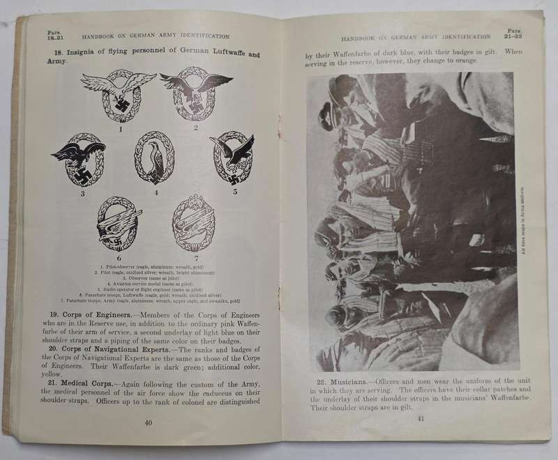 WW2. USA. Period Handbook On German Army Identification