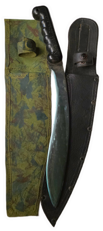 RHODESIAN ARMY MACHETE WITH CAMO CANVAS & LEATHER SCABBARD