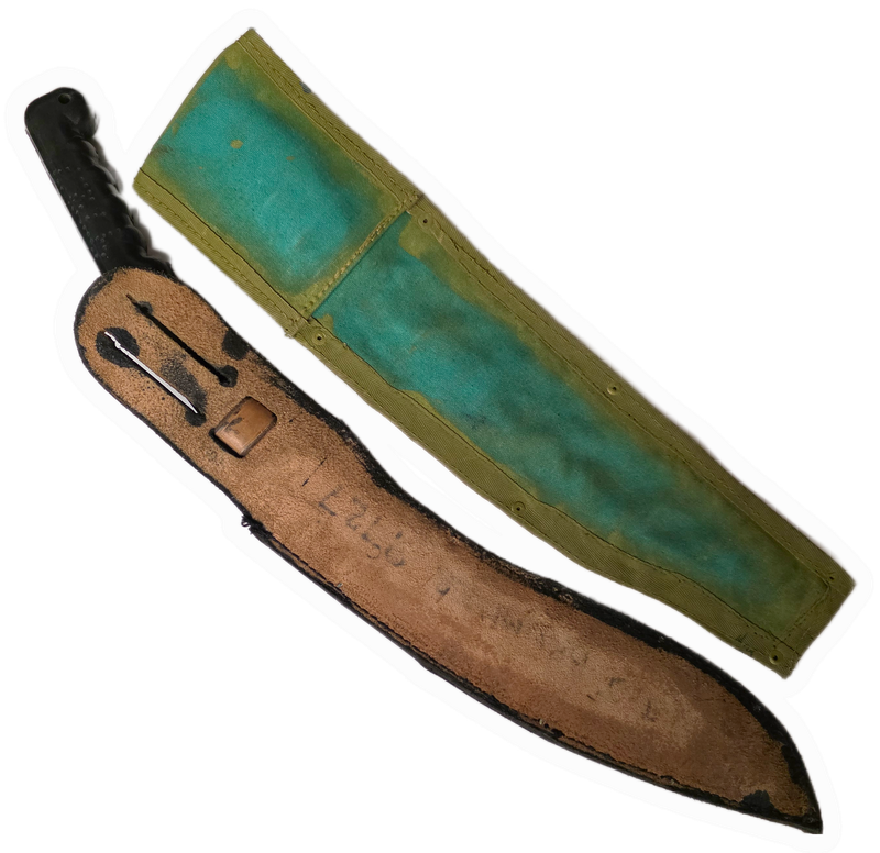 RHODESIAN ARMY MACHETE WITH CAMO CANVAS & LEATHER SCABBARD