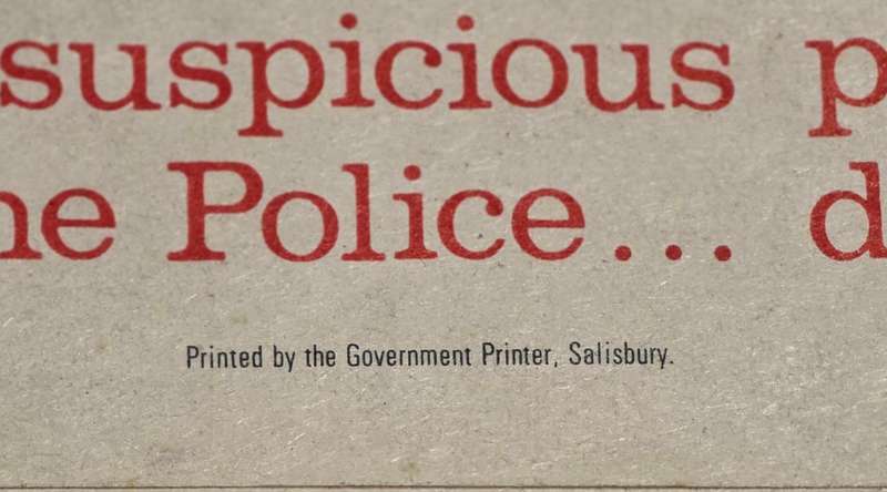 RHODESIAN BUSH WAR, REPORT IT TO THE POLICE BOMB POSTER SET