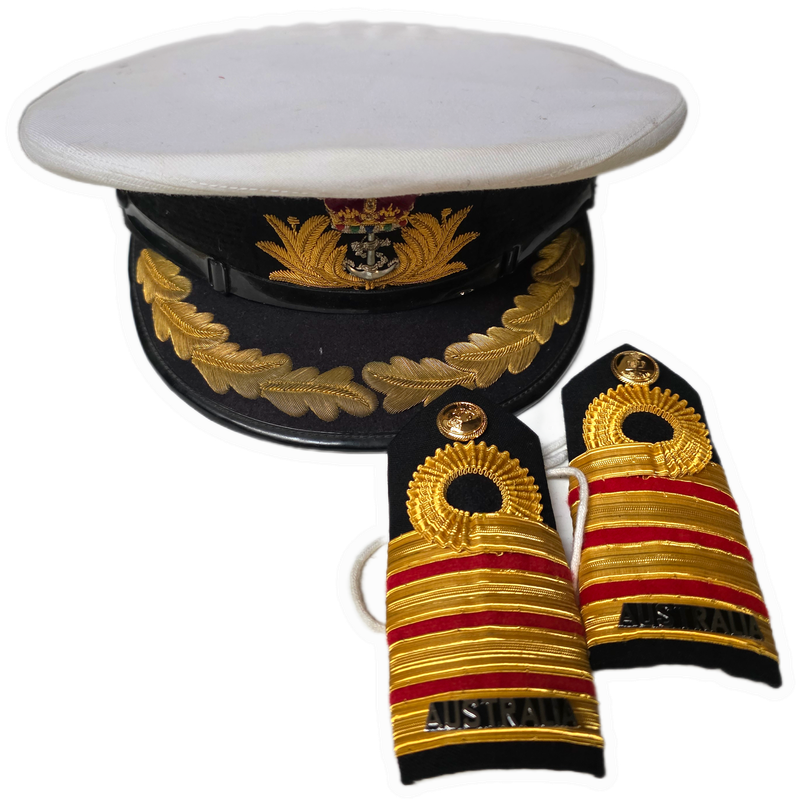 AUSTRALIAN NAVY CAPTAIN PEAK CAP AND RANK BOARDS