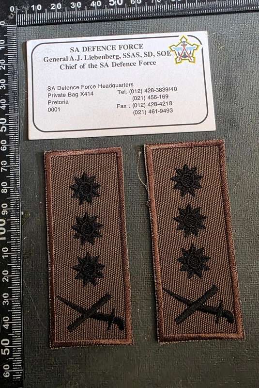 SADF General A.J. Liebenberg Chief of SADF Calling Card and Collar Rank Set