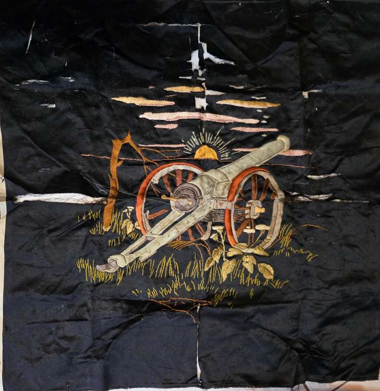 WW1 SILK TAPESTRY OF A CANNON