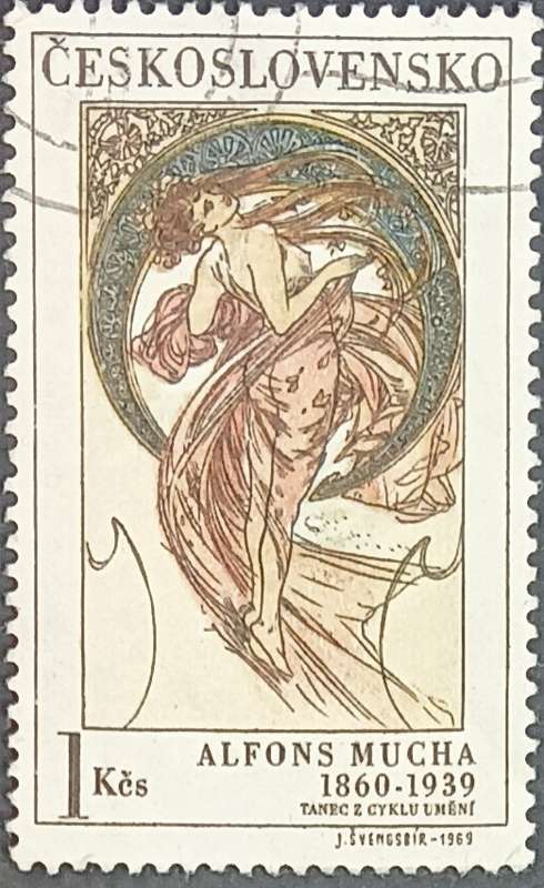Czechoslovakia 1969 Woman and Art - Paintings by Alfons Mucha 1kc used