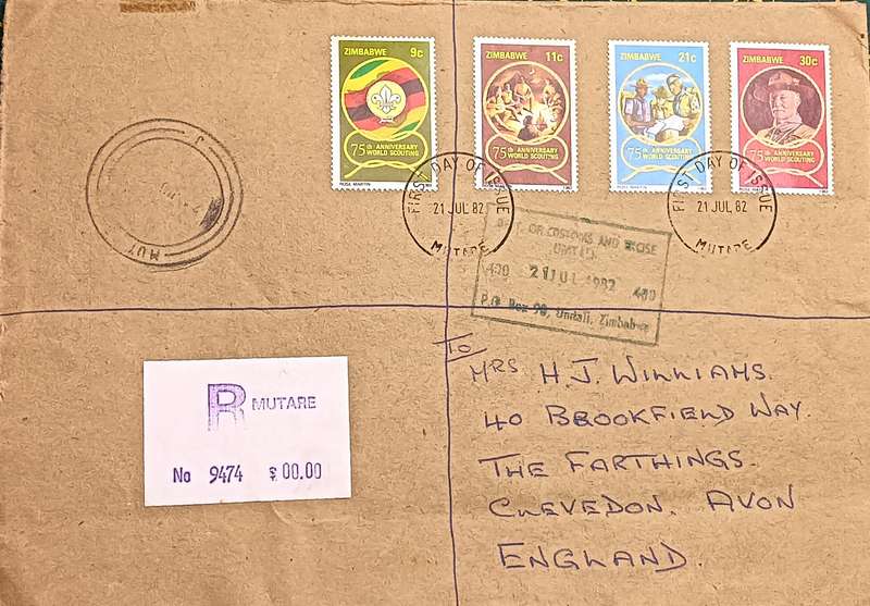 Zimbabwe 1982 75th Anniversary of Boy Scouts on Reg letter FDC