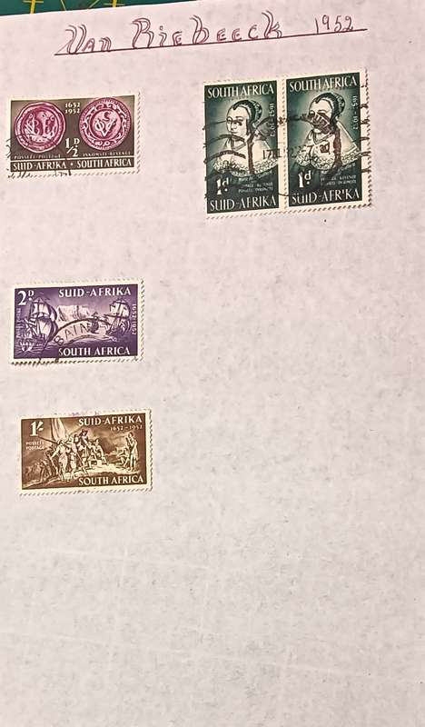 Union of South Africa 1952 Landing of Van Riebeeck part set mounted on page