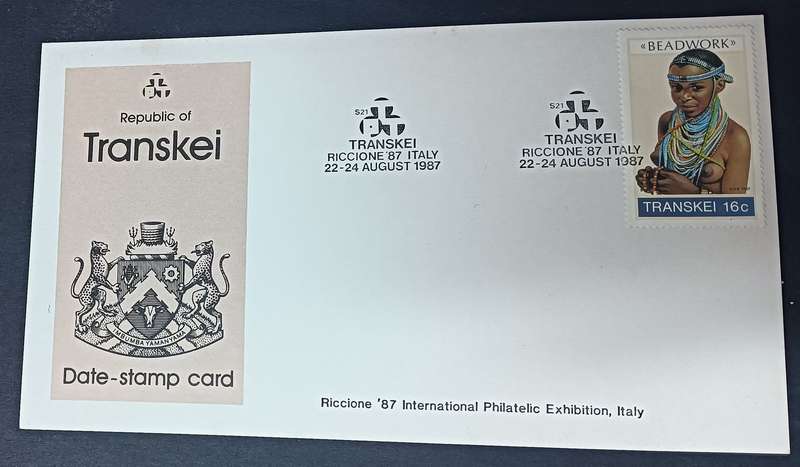 Transkei 1987 Date Stamp Card International Philatelic Exhibition, Italy