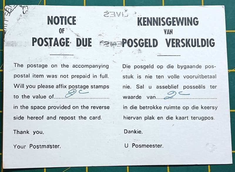 RSA 1972 Postage due Card 2c