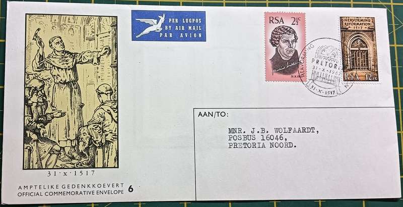 RSA 1967 Reformation Official Commemorative Envelope FDC 6