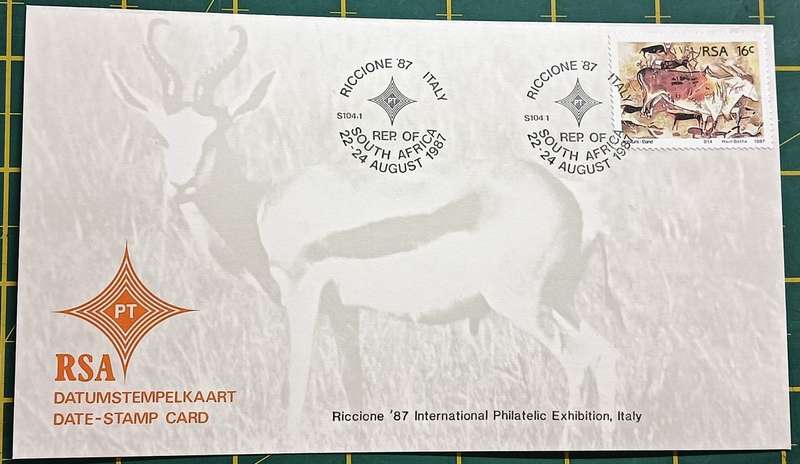 RSA 1987 Date Stamp Card Riccione '87 International Philatelic Exhibition, Italy
