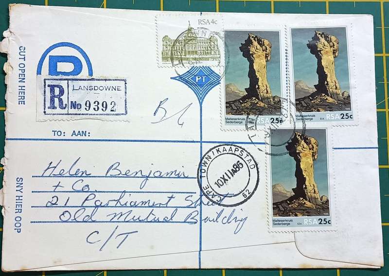 RSA Registered Letter 1986 3 x 25c Rock Formations
