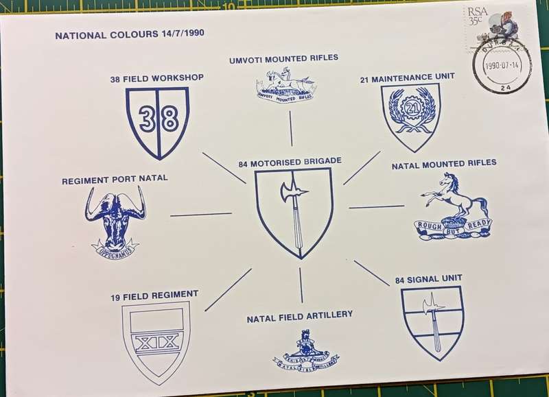 RSA 1990 FDC National Colours 84 Motorised Brigade