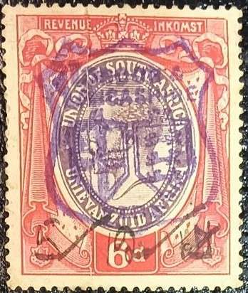 Union of South Africa 6 Pence 1913 George V revenue stamp used