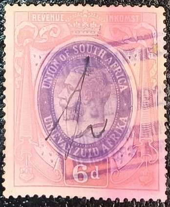 Union of South Africa 6 Pence 1913 George V revenue stamp used