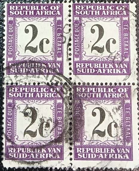 South Africa 1961 postage due 2c Block of 4 black & violet used