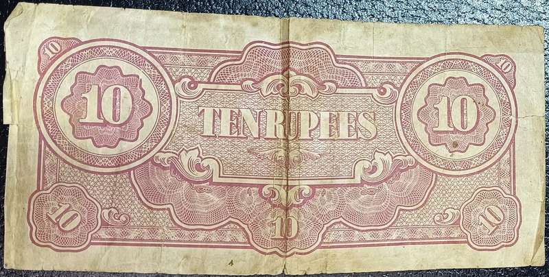 Japanese Government Invasion Money - Burma 10 Rupee , 1942