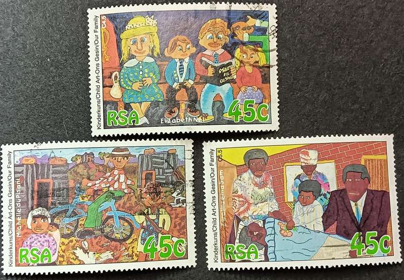 RSA 1994, 1 July. CHILD ART OUR FAMILY 3 stamps used