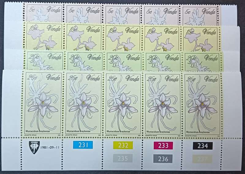 Venda 1981 Set 0f Control strips Orchids MNH