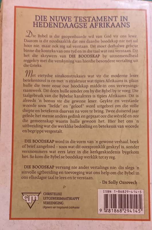Die Boodskap Die Nuwe Testament in Hedendaagse Afrikaans -Softcover - 442 pages