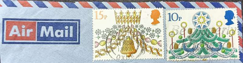 Great Britain 1980 Christmas 10 & 15P on piece