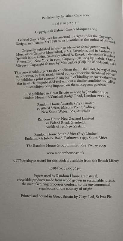 Memories of my Melancholy Wh--es - Gabriel Garcia Marquez - Hardcover - 115 Pages