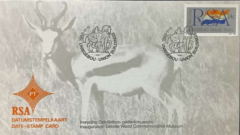 RSA 1986 Date Stamp Card Inauguration SA Commemorative Museum: Delville Wood