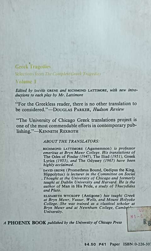 Greek Tragedies Vols 1 & 2 - David Greene & Richmond Lattimore - Softcover - 201 & 205 pages